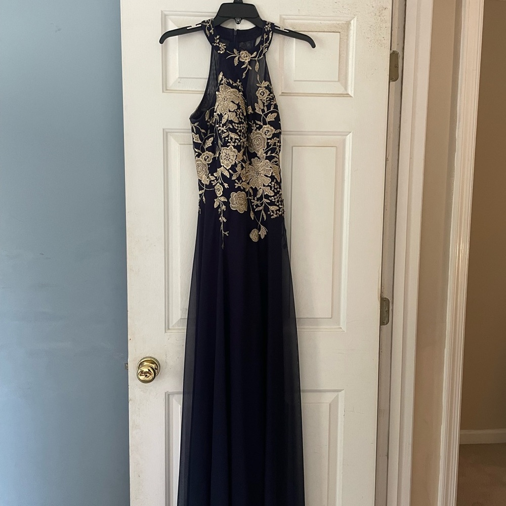 Vintage Catchet Navy and Gold Floral Evening Gown size M